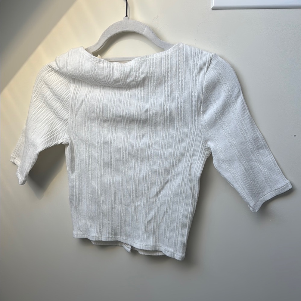 White Button-Up Ribbed Top - Picture 6 of 6